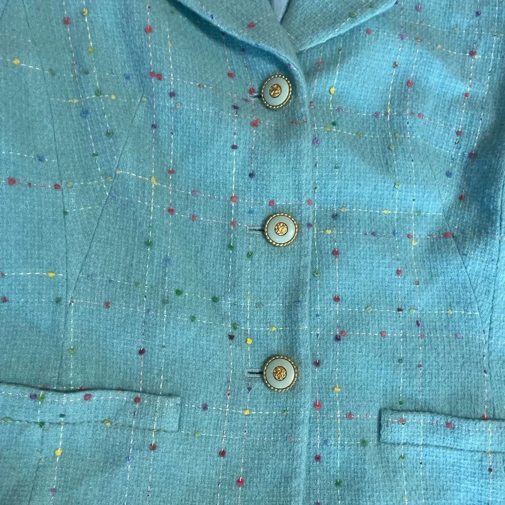 vintage Lilly Pulitzer blazer light-blue turquoise wool jacket, fleck pattern - Picture 5 of 13
